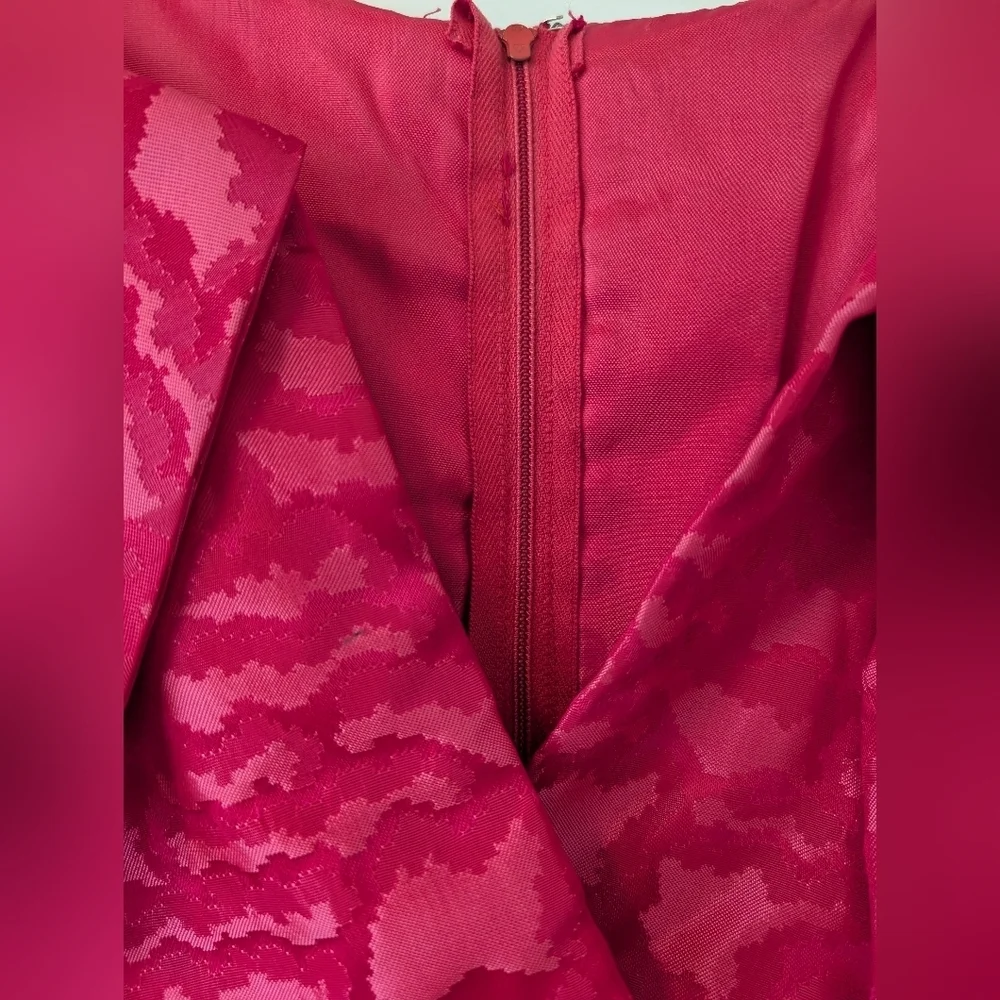 1960s Vintage Mitzi Marlow Mrs. Maisel Dress and Coat Jacket Hot Pink Taffeta - Picture 5 of 10